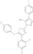 2-[5-(4-Chlorophenyl)sulfanyl-4-(2,4-dichlorophenyl)-1,3-thiazol-2-yl]-4-(4-fluorophenyl)pyrazol-3…