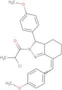 2-Chloro-1-[3-(4-methoxyphenyl)-7-[(4-methoxyphenyl)methylidene]-3a,4,5,6-tetrahydro-3H-indazol-2-…